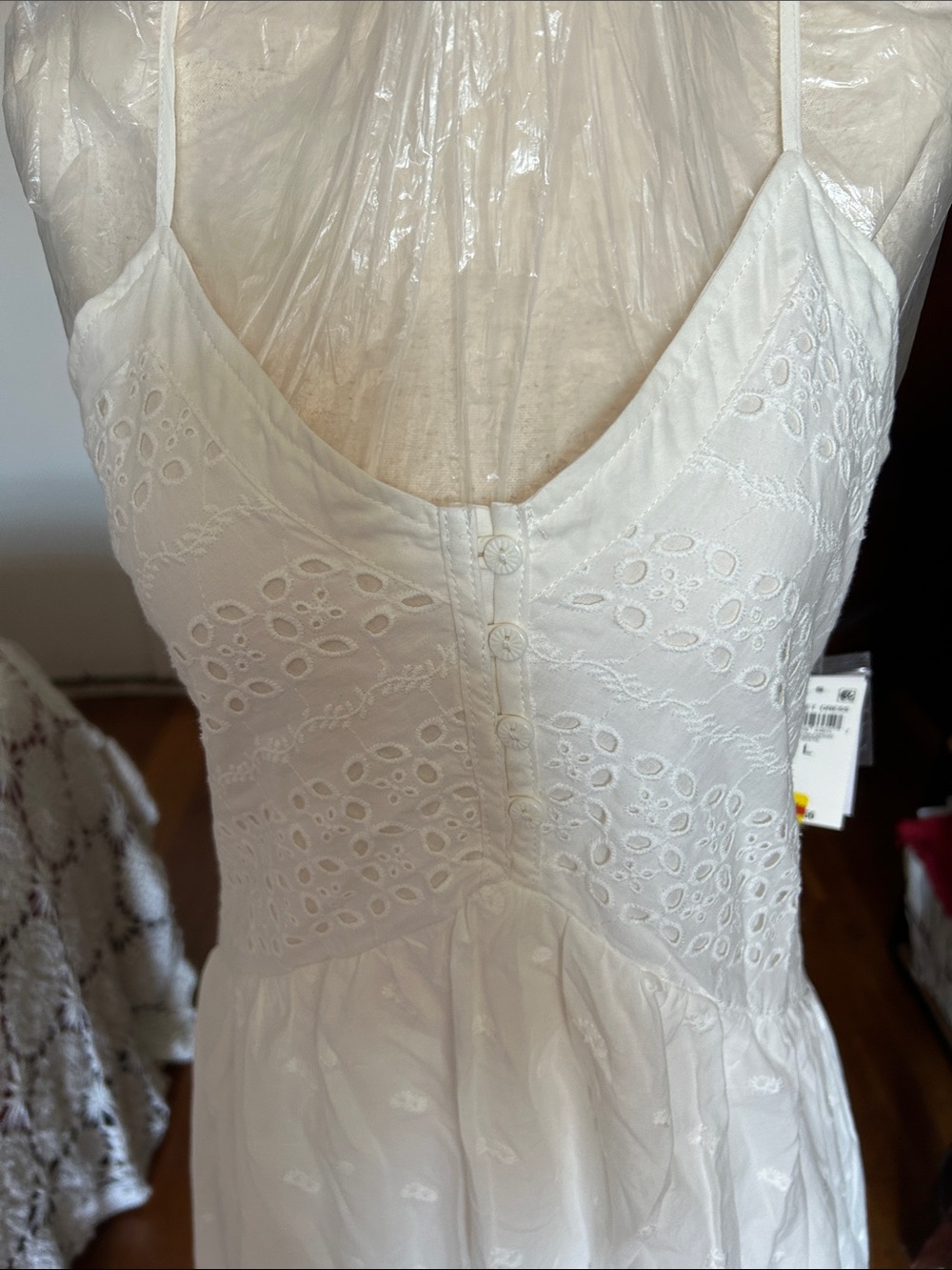 White Eyelet Spaghetti-Strap Maxi Dress - Women's Summer Tiered Dress - Picture 5 of 5